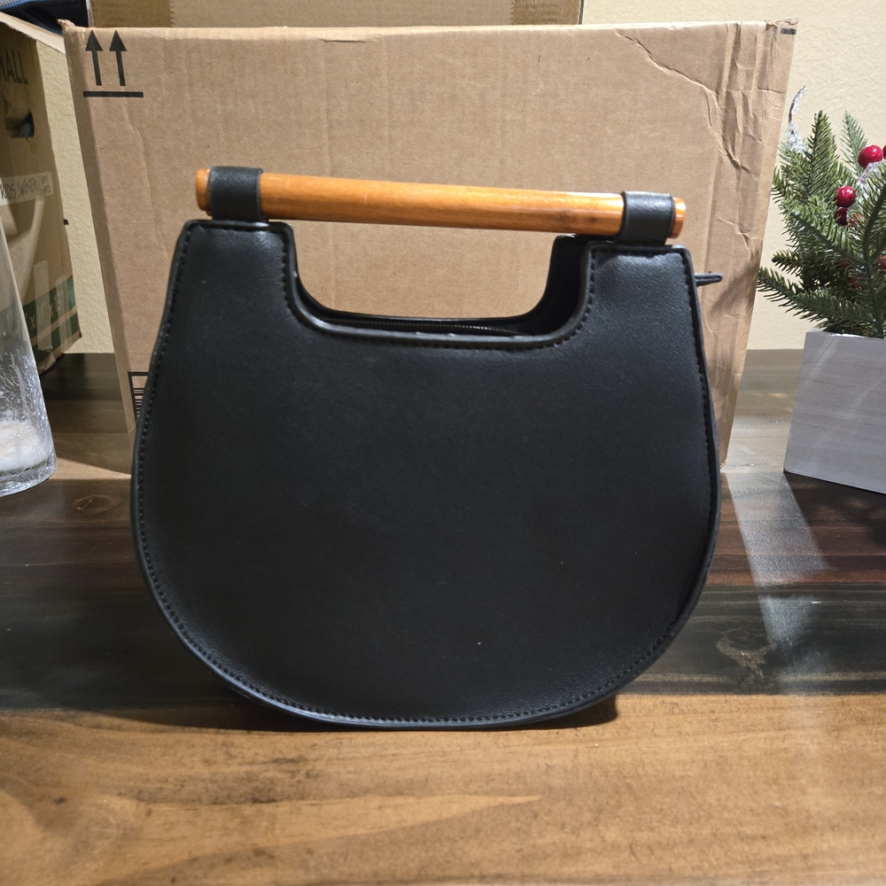 BLACK Melie Bianco Handbag with Wooden Handle